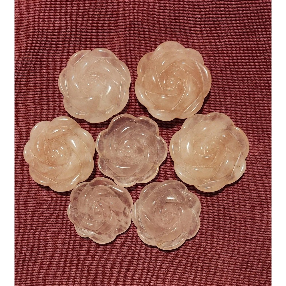 Carved Crystal Roses, Rose Quartz Heart and Throat Chakra Stones